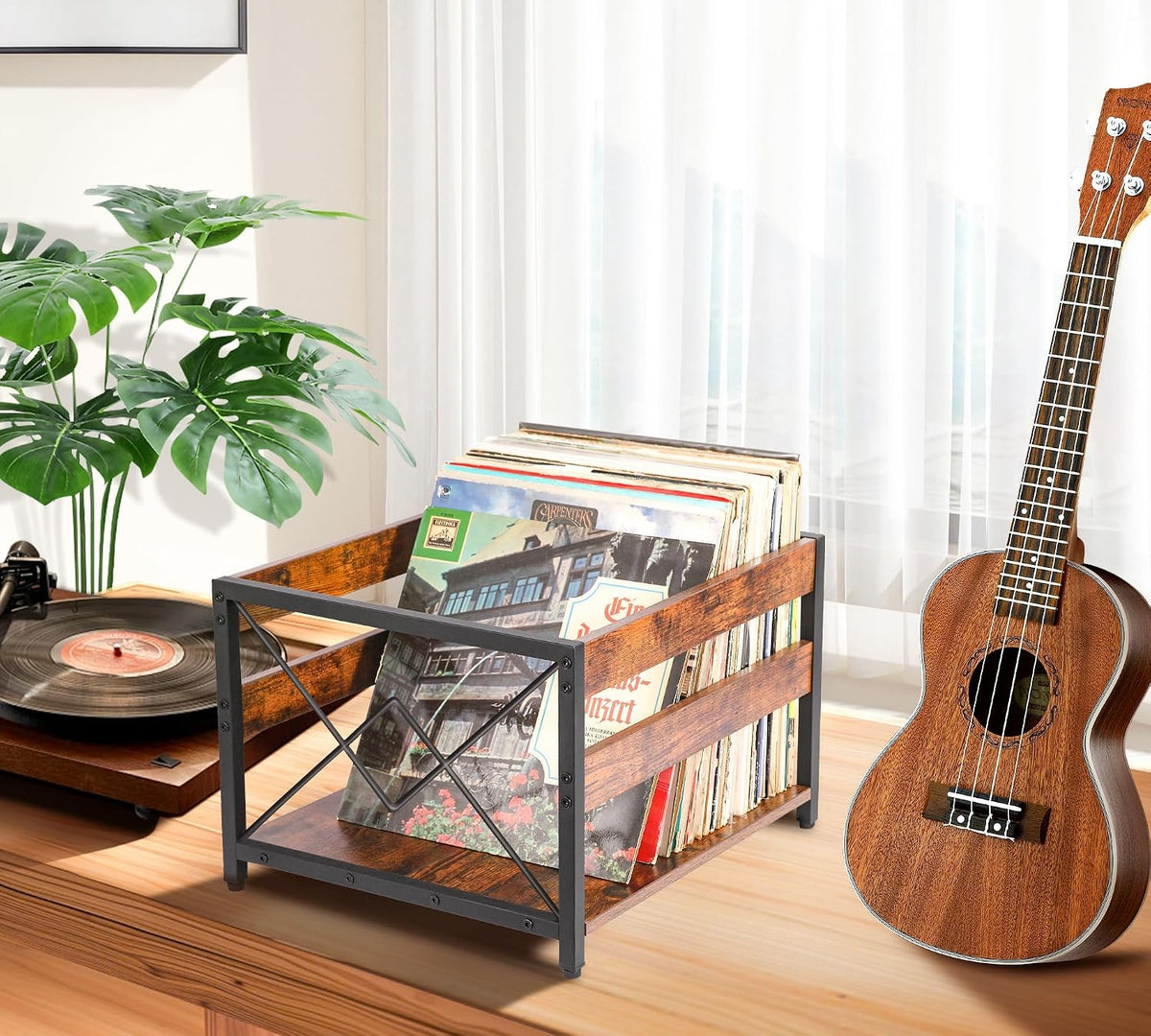 Y&M 2 Packs Vinyl Record Storage Crate, Wooden Storage Box, Classic Cube CD Albums Shelf Holder Organizer, Holds Up to