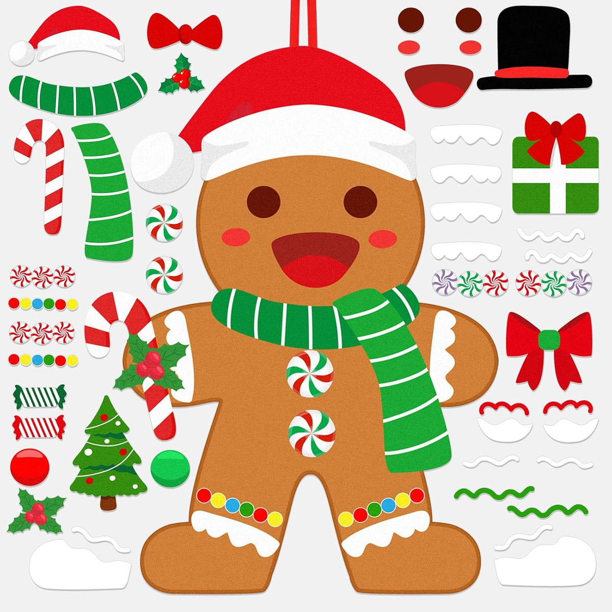 WovWeave 2.7ft DIY Felt Christmas Gingerbread Man Set with 46 Ornaments