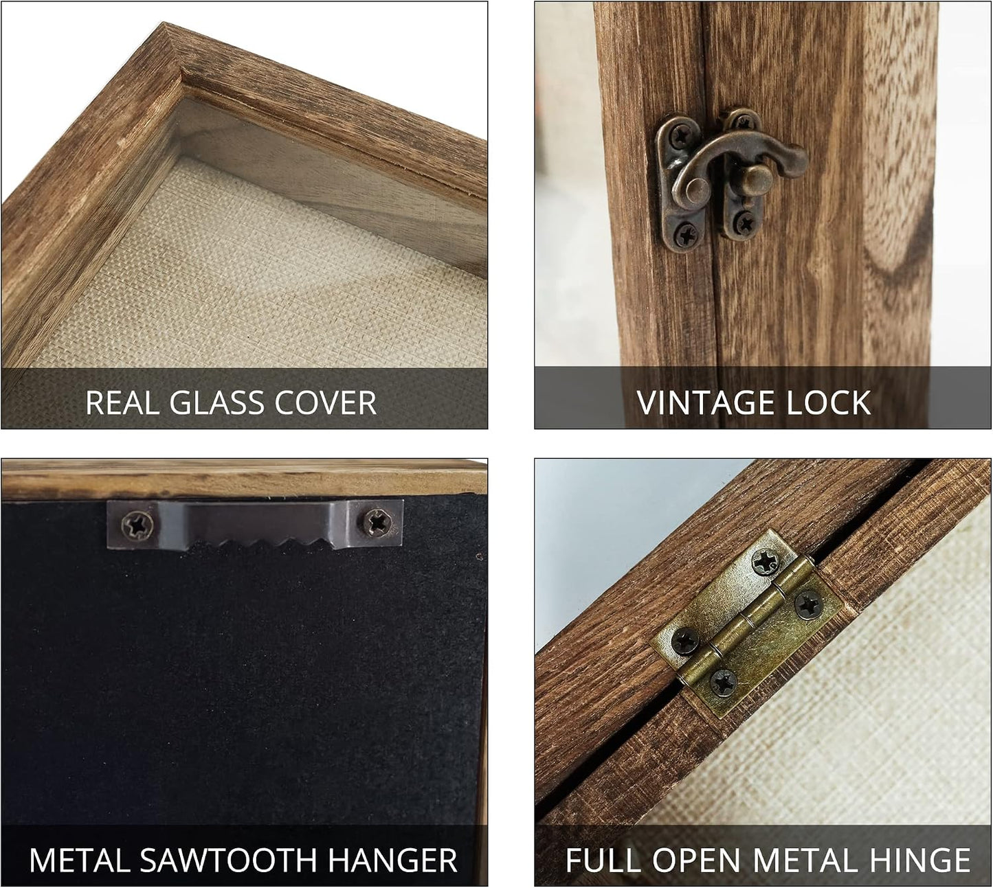 GraduatePro Shadow Box Frame 8x10 Display Case with Linen Back, Real Glass Window Door with Hinge, Picture Frame