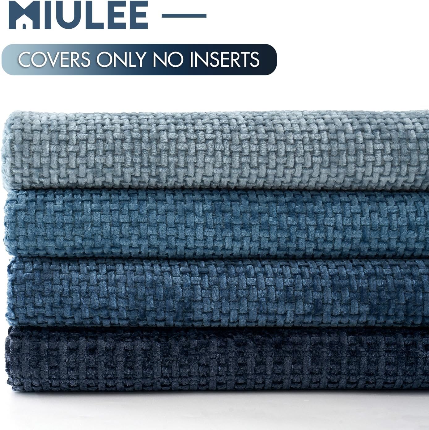Couch Throw Pillow Covers Soft Decorative Chenille Pillow Covers / 18 x 18 / Neutral Blue / Set of 4