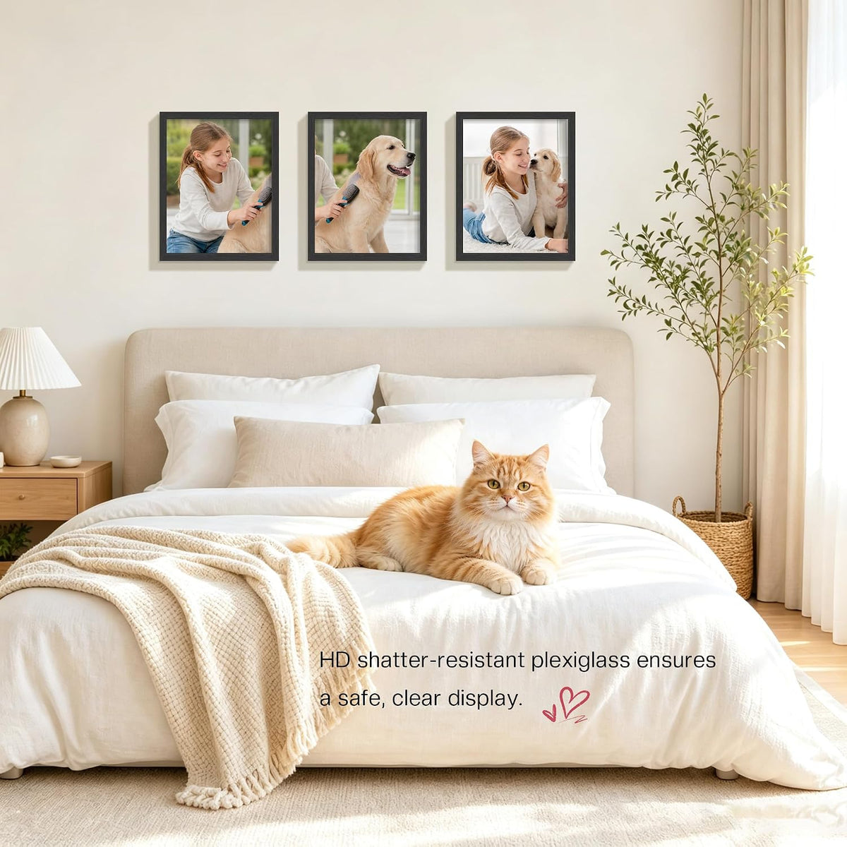 11x14 Picture Frame 3 Pack, Wall Mount & Tabletop Display, Black | Black Wood Grain, Clear Shatterproof Cover