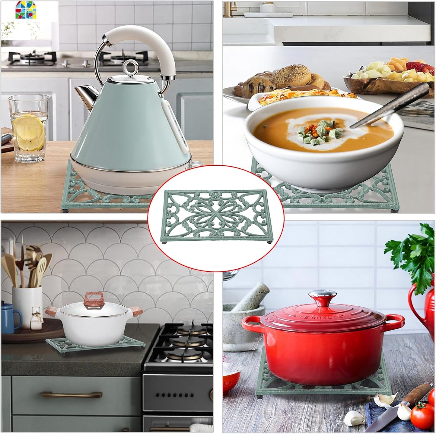 Sumnacon Cast Iron Trivet 2 Pack Rectangle Iron Trivets for Hot Dishes Pots Pans Plates Teapots,10x 6 Inch Metal