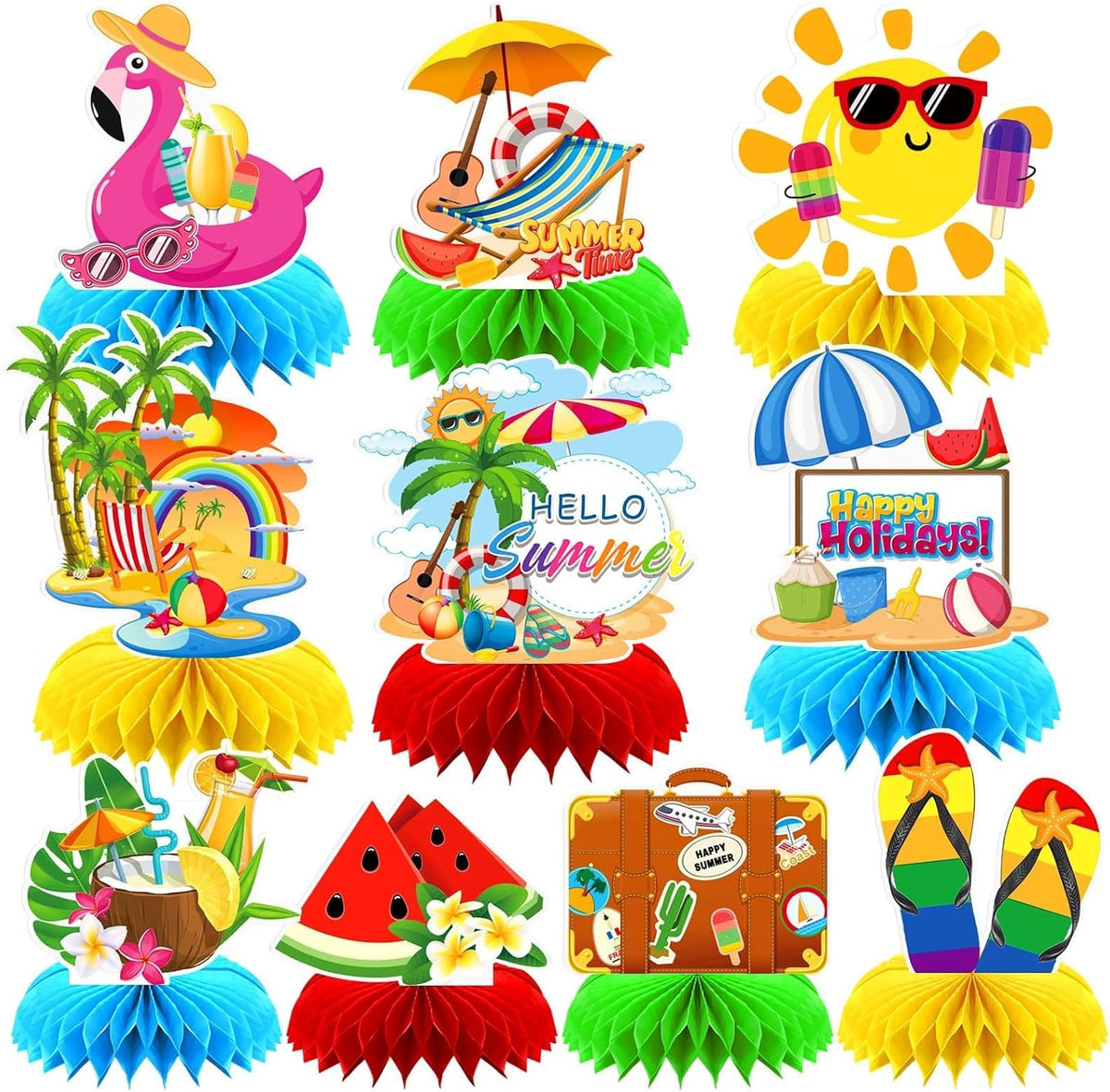 Summer Party Table Decoration, 10Pcs Hawaii Honeycomb Centerpieces