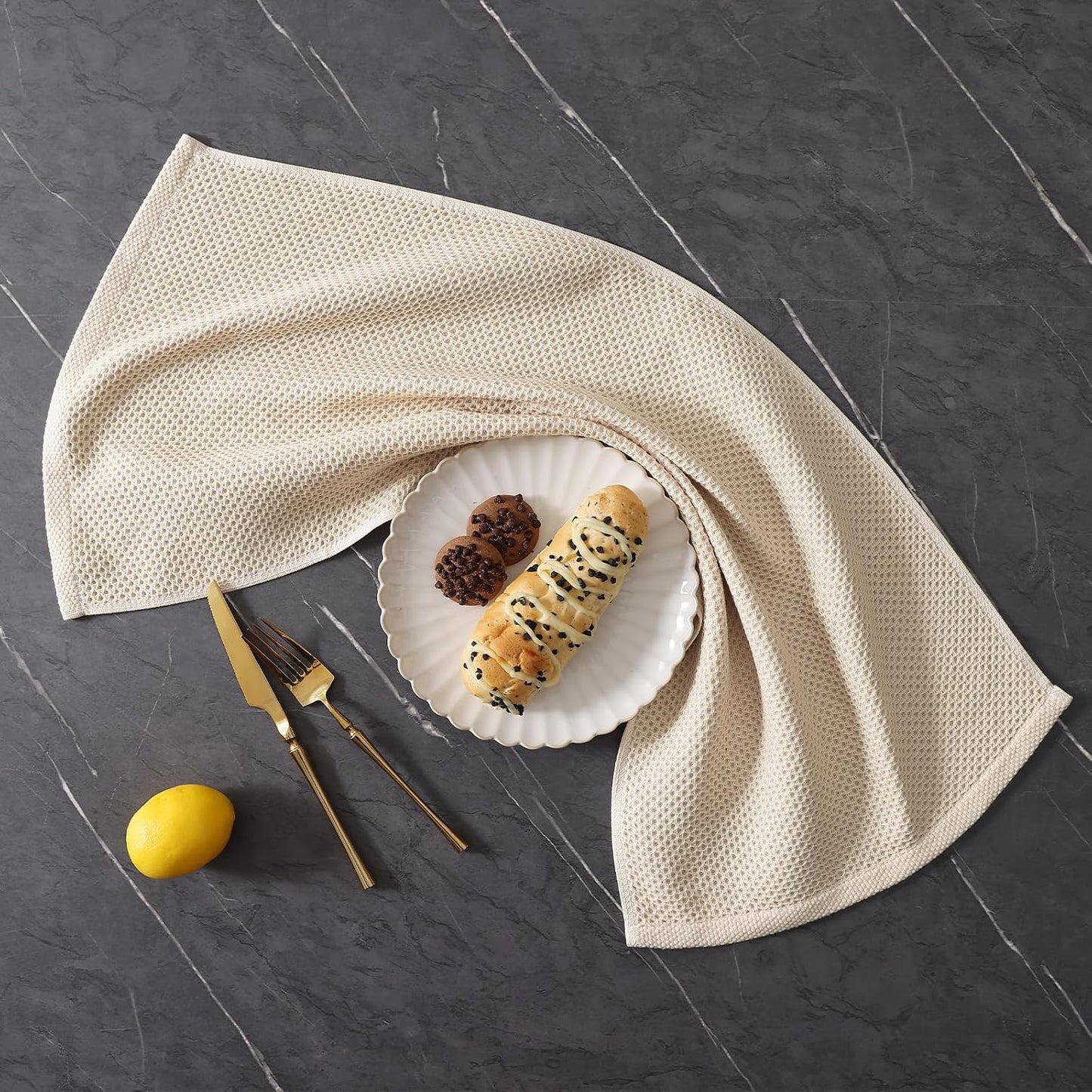 Homaxy 12 Pack 100% Cotton Kitchen Towels and Dishcloths Set, Beige | 12 x 12 Inches and 13 x 28 Inches Kitchen Towels