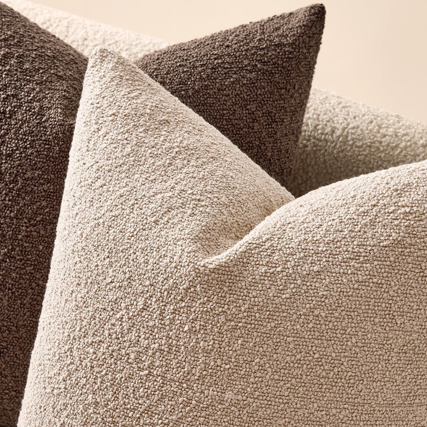Textured Boucle Throw Pillow Covers Soft Accent Solid Cushion Cases / Oatmeal / 20 x 12 / Set of 2