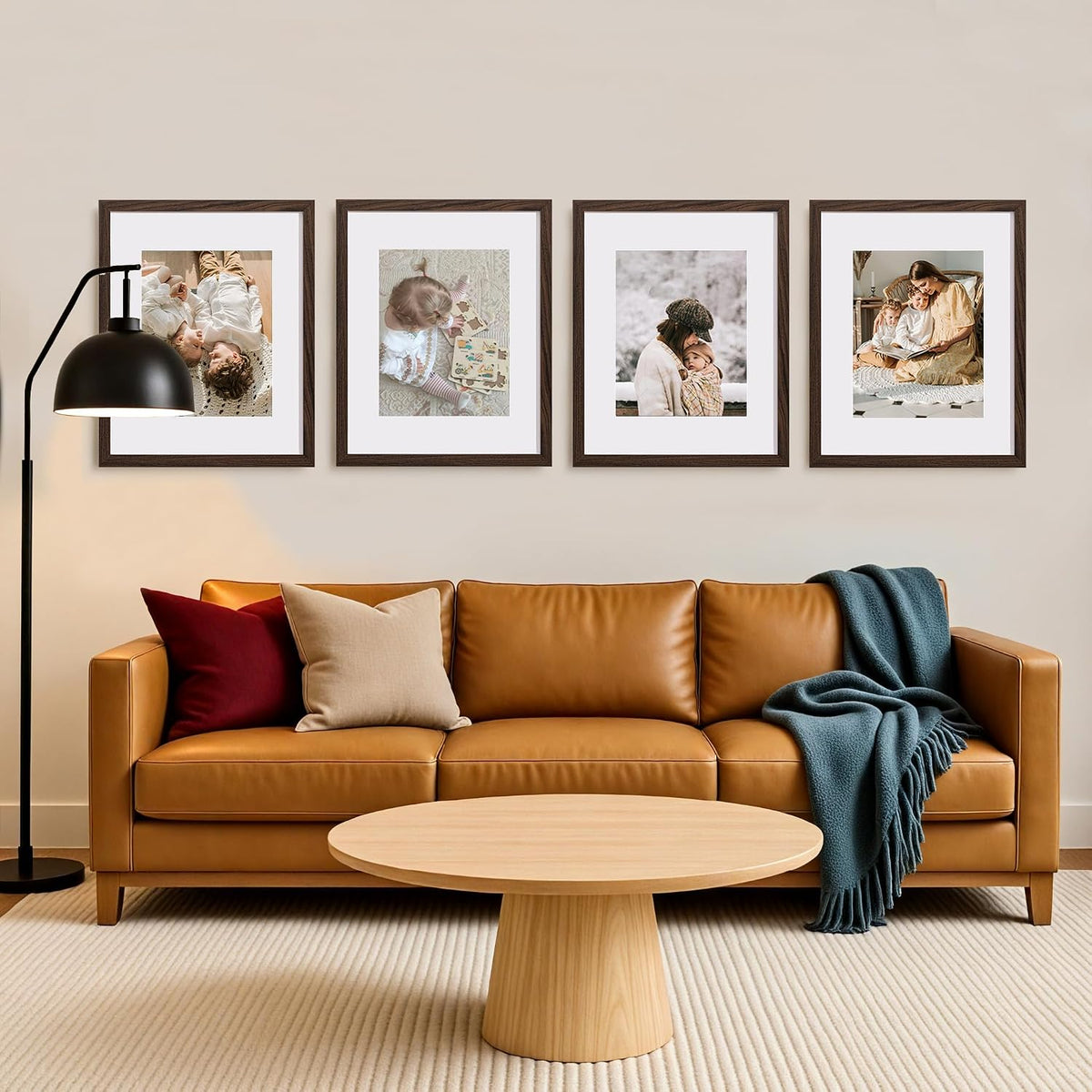 eletecpro 16x20 Picture Frames, Acrylic Cover, Walnut Brown, Set of 5 | Display Photo 11x14 with Mat or 16x20 without