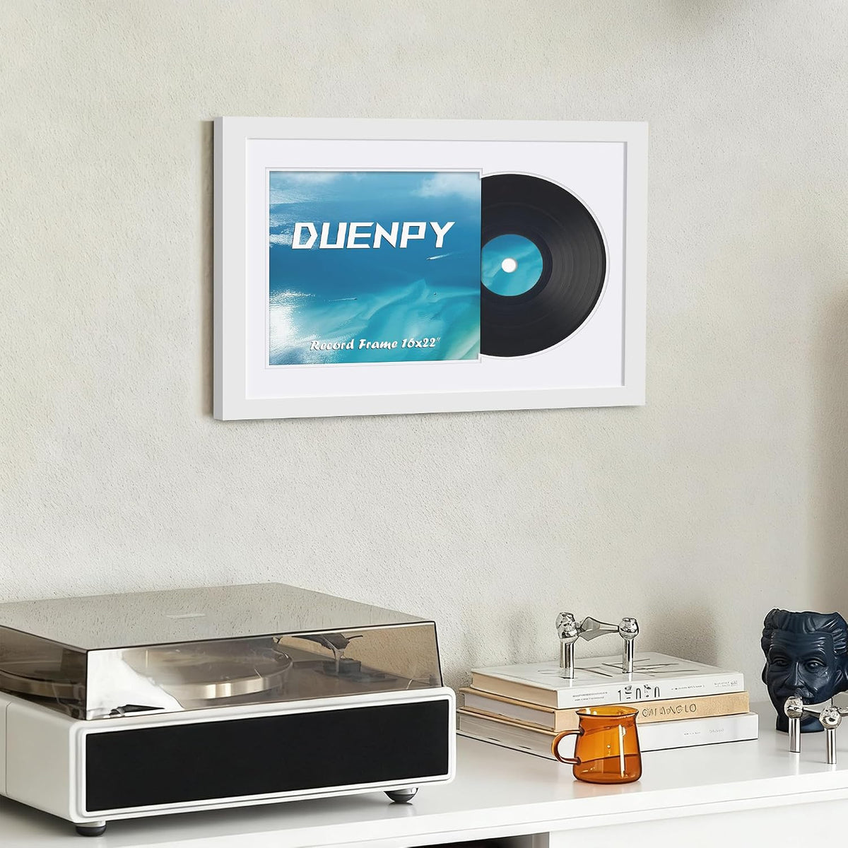 DUENPY 16x22 Vinyl Frame For 12.5x12.5 Cover White Mat White | Displays 12.5x12.5 Album Cover Art, Supports Wall
