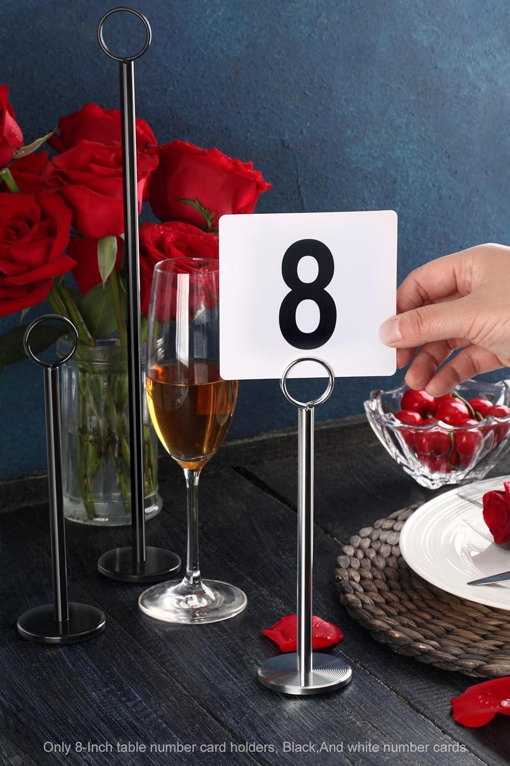 New Star Foodservice Ring Clip Table Card Holders with Number Cards 1-24, 8", Set of 24, Black