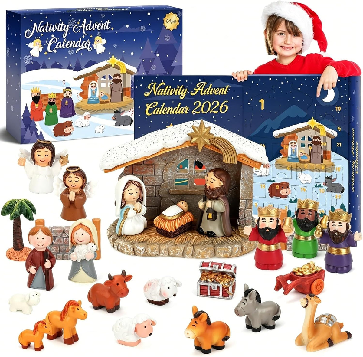 Nativity Advent Calendar 2026 for Kids - 24 Days of Nativity Set for Kids