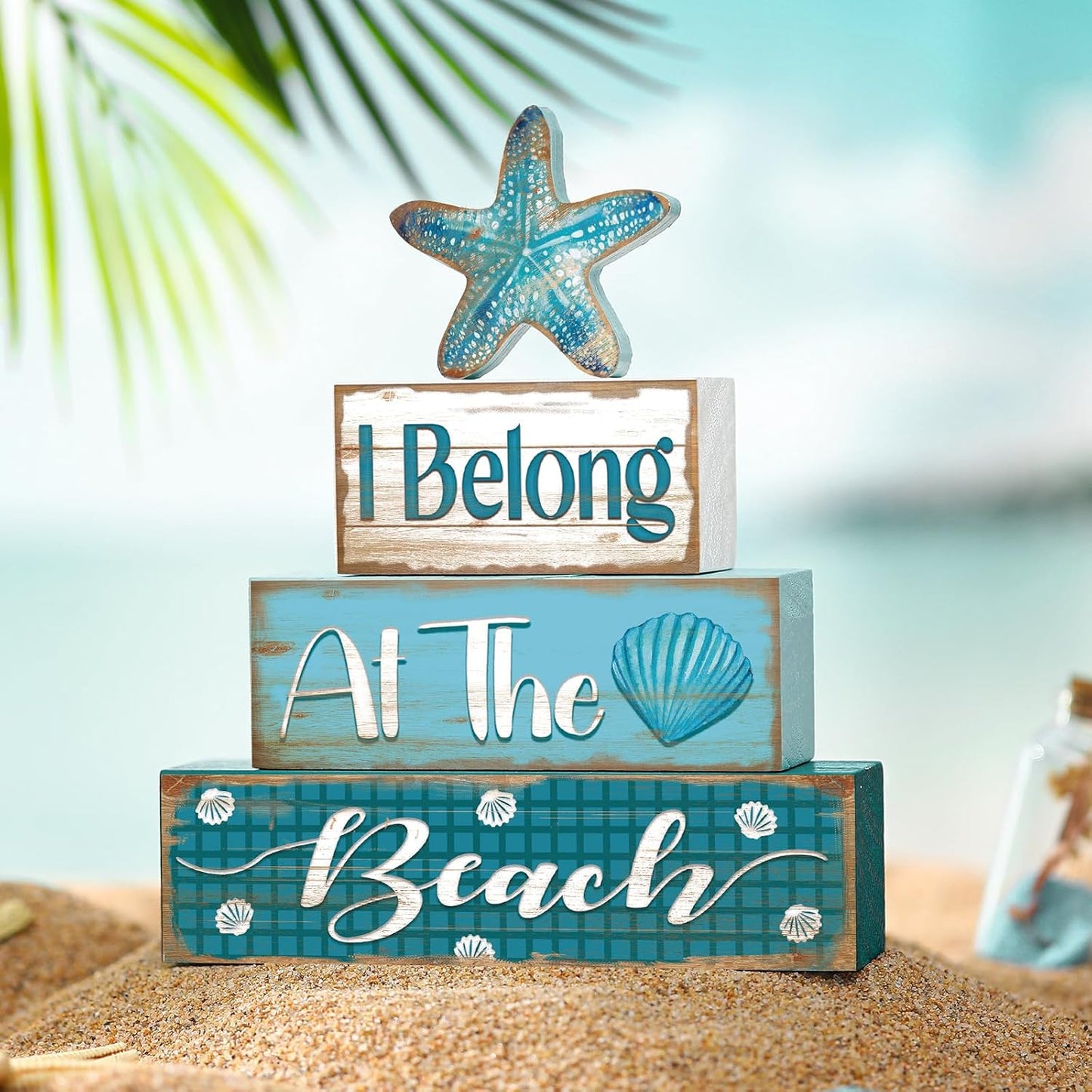 Starfish Decoration Summer Tiered Tray Decor At The Beach Wooden Sign / Starfish Style / Set of 4