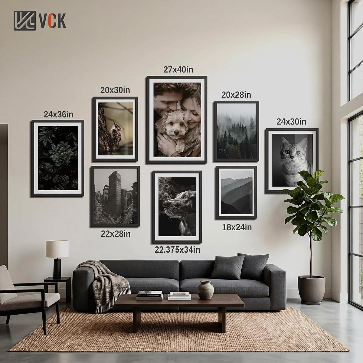 VCK 22.375x34 Poster Frame Black 4 Pack, Wide Thick Wood Border, for Print | Exclusive Woodgrain, Wall Hanging, HD