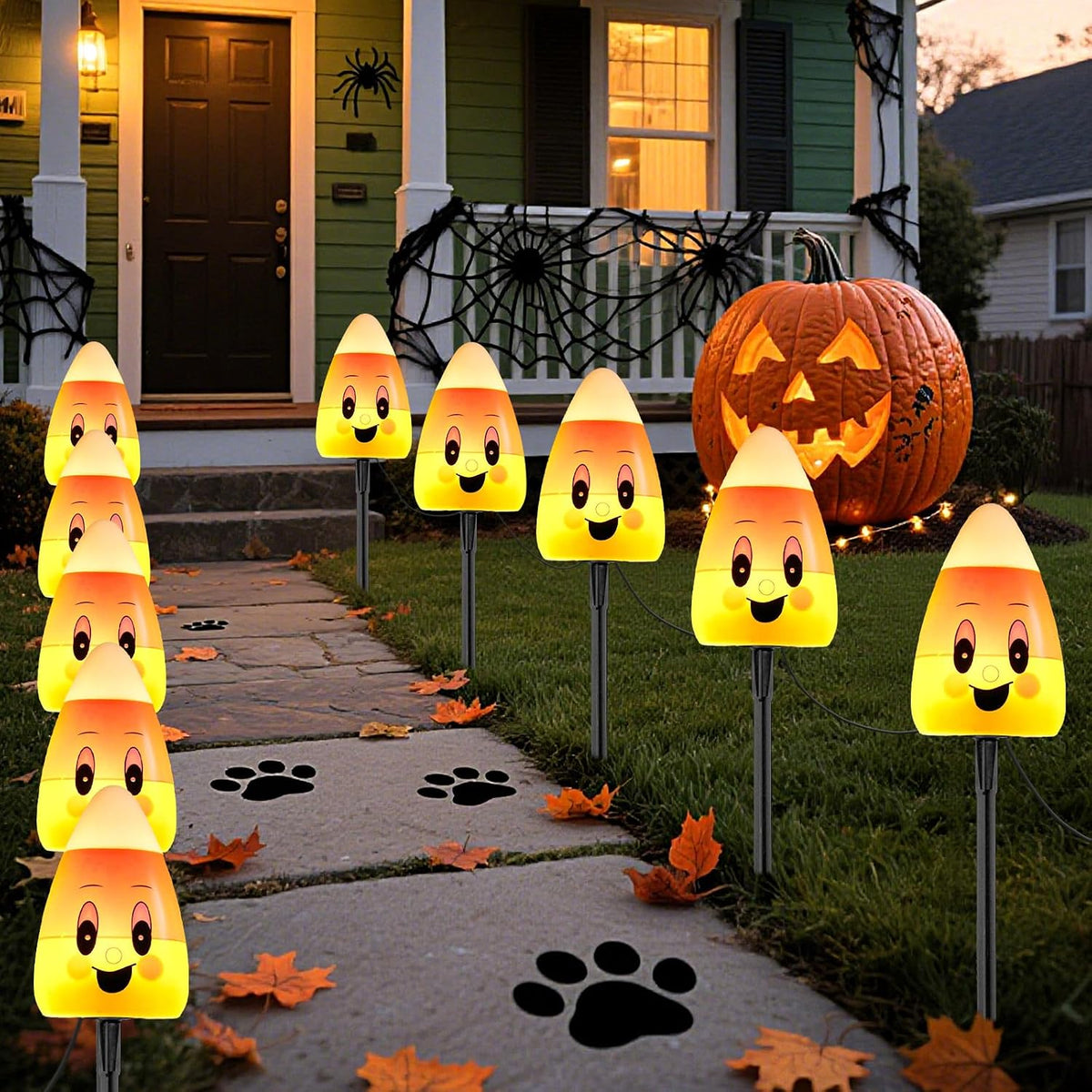 10.5FT Halloween Pathway Lights, 5PK LED Candy Corn Stake Lights