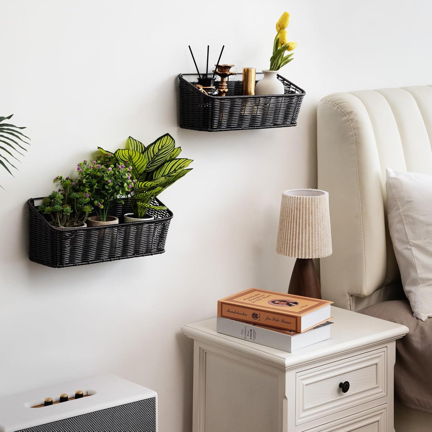 Wicker Hanging Basket / Black / Set of 2
