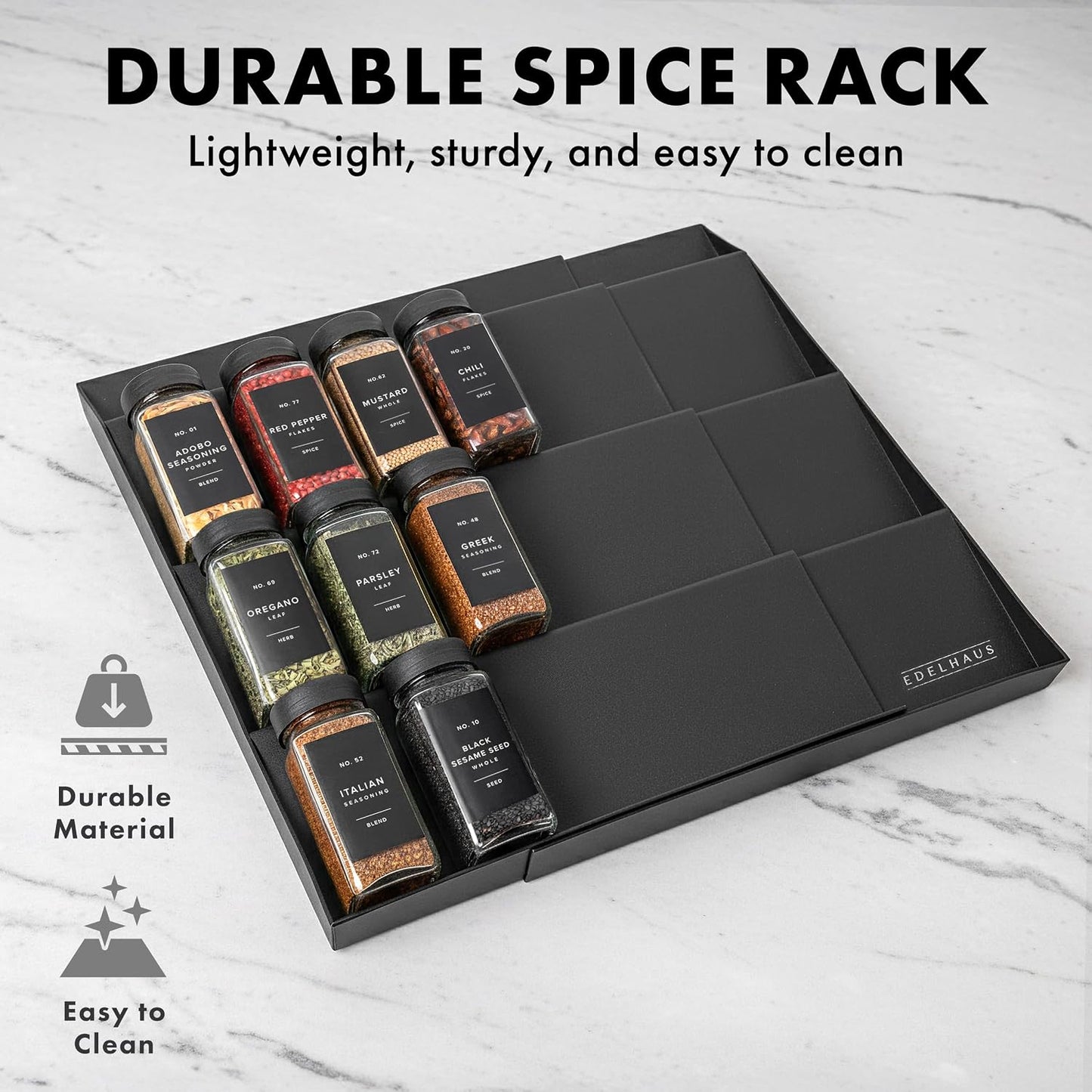 Spice Drawer Organizer - Expandable Spice Rack for Drawer, Black Seasoning Organizer for Drawer Spice Organizer, Spice