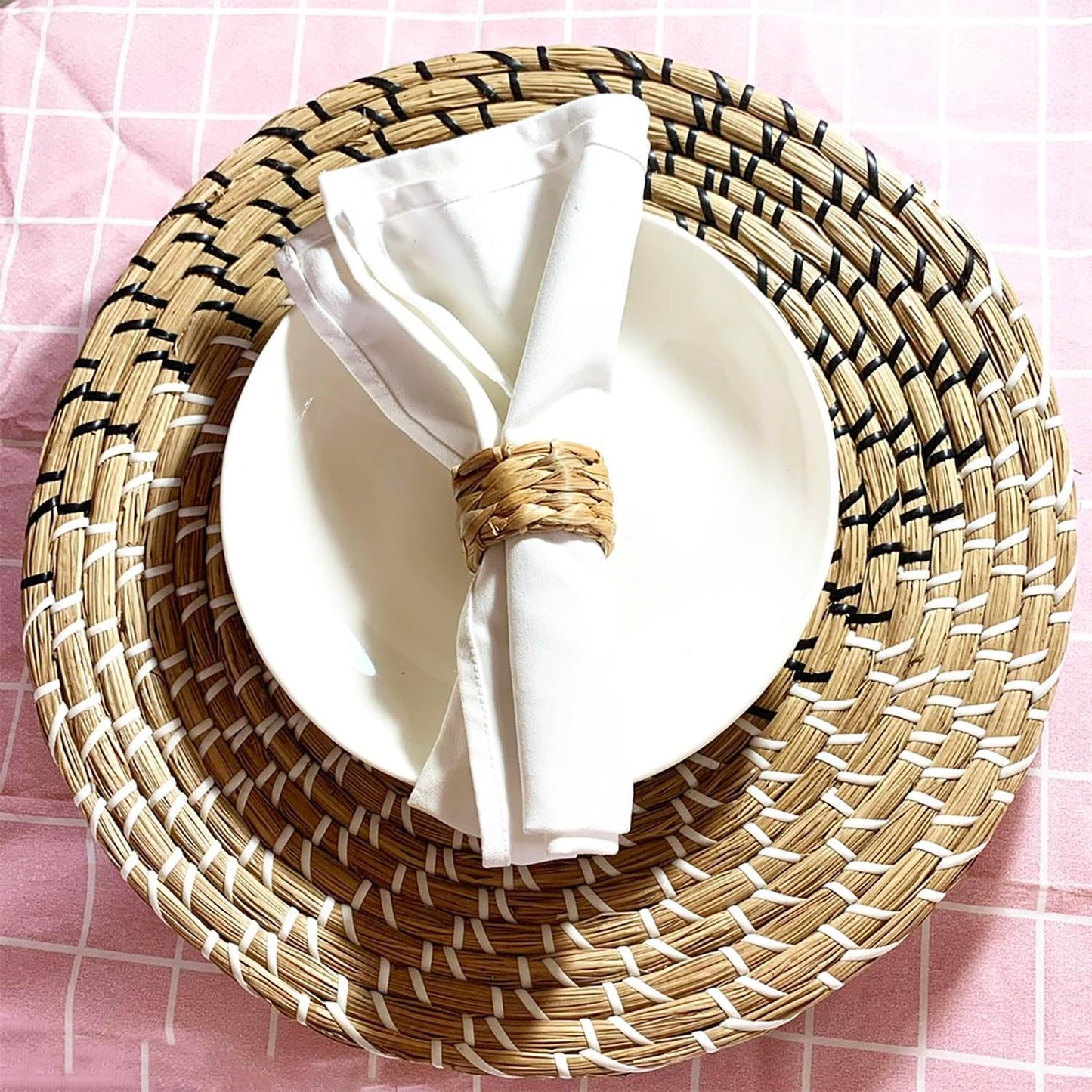Rustic Boho Wicker Napkin Holders / Water Hyacinth / Natural / Set of 24