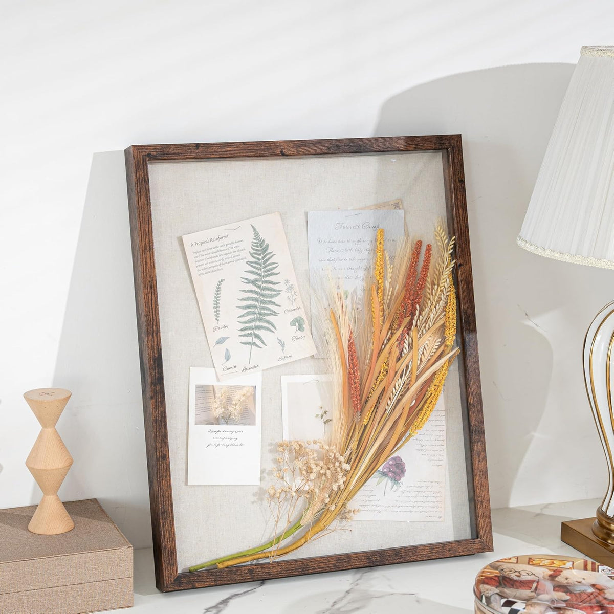Muzilife 16x20 Shadow Box Wood Picture Frame, Tempered Glass, Honey Brown | FSC-Certified MDF | Soft Acid-free Linen