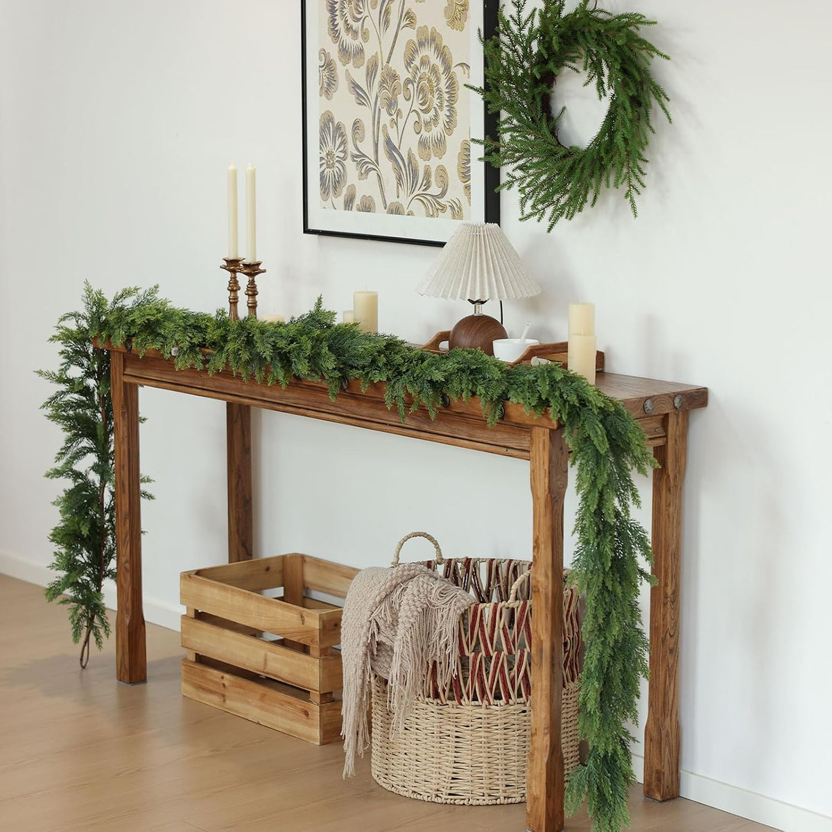 MIZII Christmas Garlands 10FT Thick Artificial Pine Garland Real Touch Green Faux Pines Vine Greenery Garland Christmas