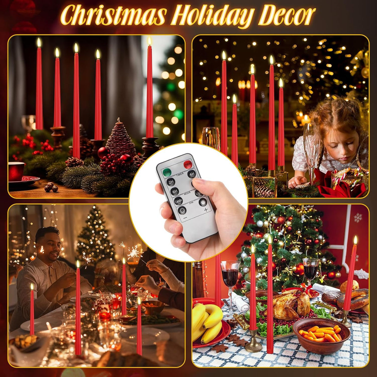 Rossesay 28 Pcs Flameless Taper Candles with Timer Remote 4 Sizes of 8.5", 9.6", 10.83", 12.8" LED Flickering Taper