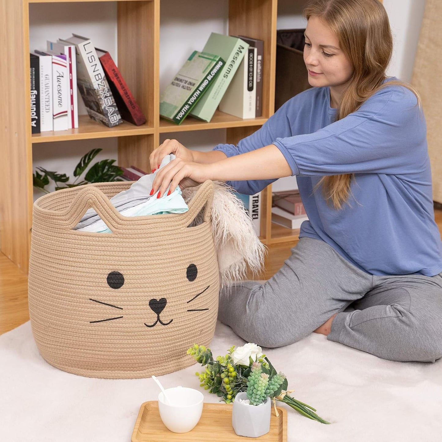 Animal Baskets Large Woven Cotton Rope Storage / Jute / Jute Cat