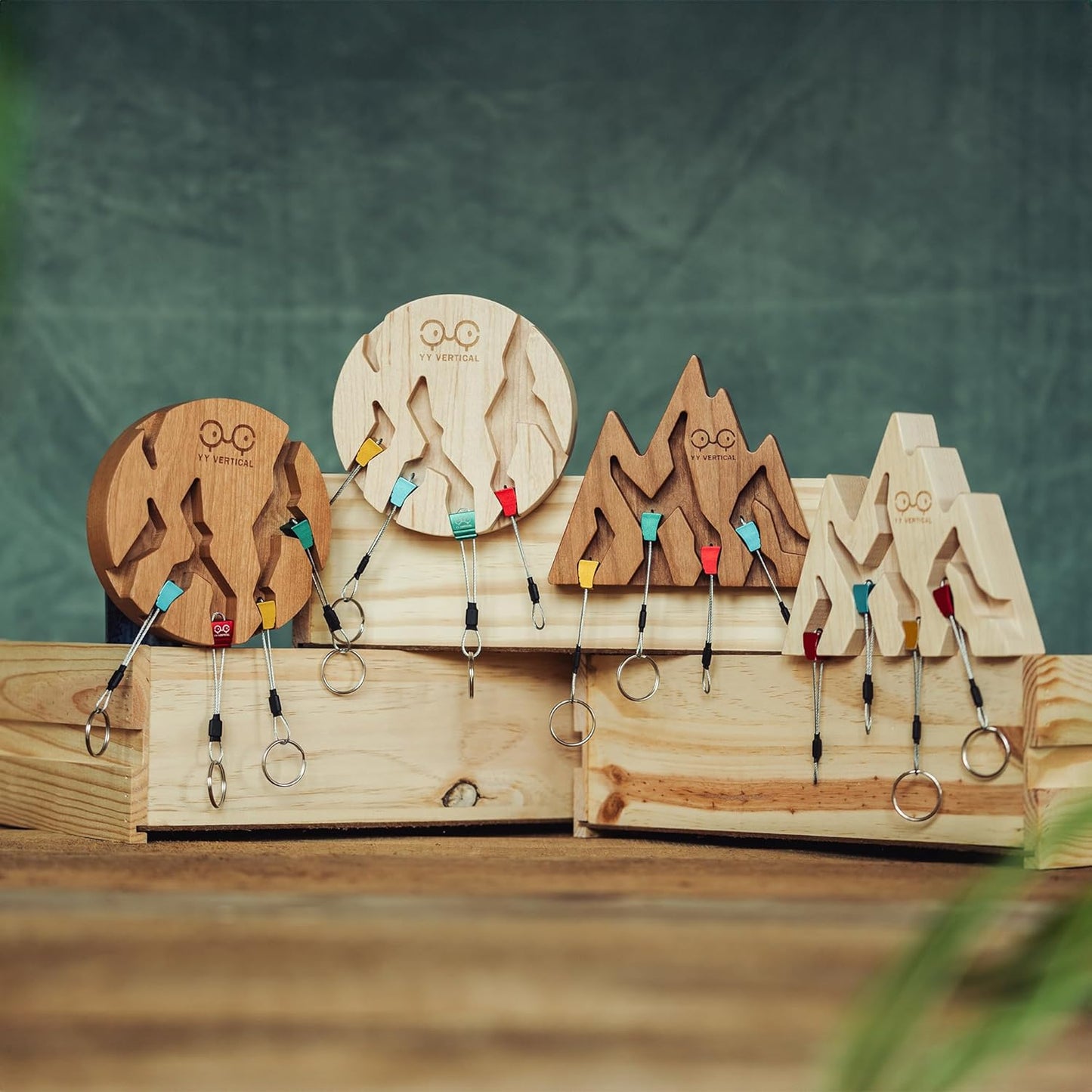 Mountain Decor Keyholder in Wood Wall Decor Gifts for Mountain Climbers 4 Key Rings / Cherry Wood