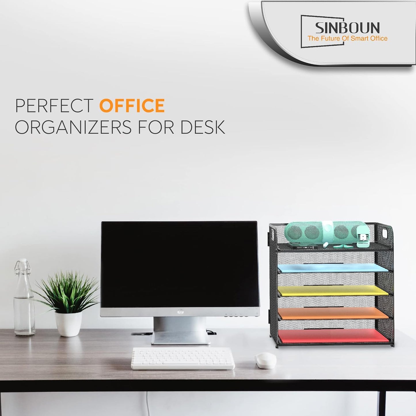 2 Pack Letter Tray 5-Tier Desk Organizer File Paper Holder with Handle, Metal Desktop Document Shelf Tray Office