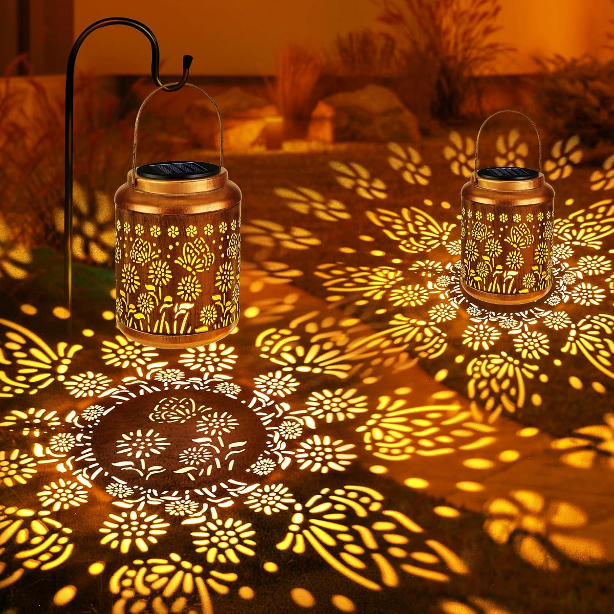 Brizled Butterfly Solar Lantern Lights 2 Pack, Warm White Christmas/Birthday Gift for Women Mom Grandma, Waterproof Hanging Solar Butterfly Lights, LED Lanterns for Garden Patio Path Tabletop Decor
