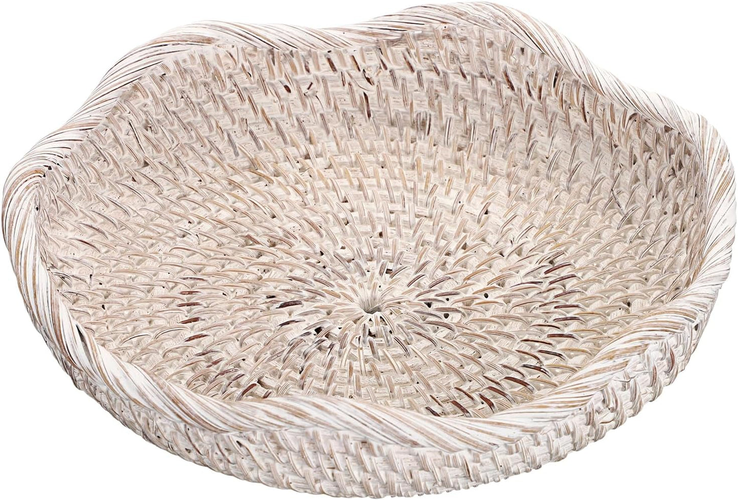 Handwoven Rattan Basket Tray Decorative Key Tray for Entryway Table Handwoven / 7.9 Inch / Whitewash