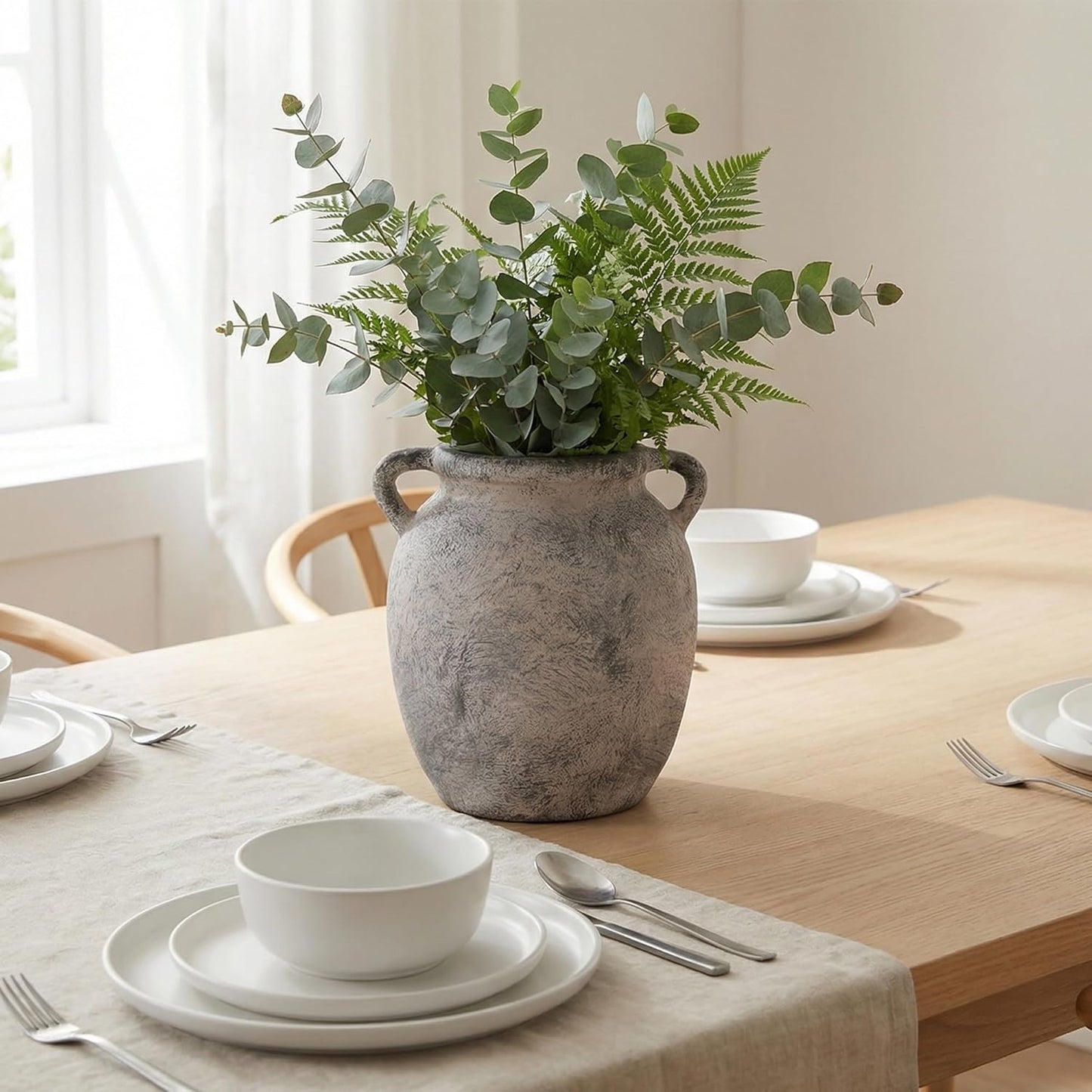 7.28" Double Handle Terracotta Ceramic Vase / 7.28 In-rustic-gray