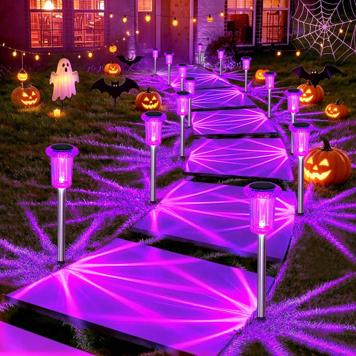 DenicMic Solar Halloween Lights Outdoor 15 Pack Purple LED Halloween Decor