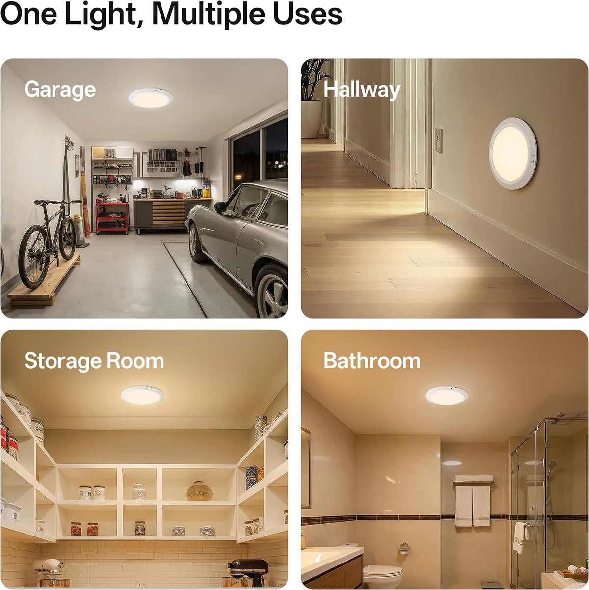 Homelist 12000mAh Rechargeable Magnetic Ceiling Light with Remote, 2 Pack | Shower Lights for Inside, Battery Operated