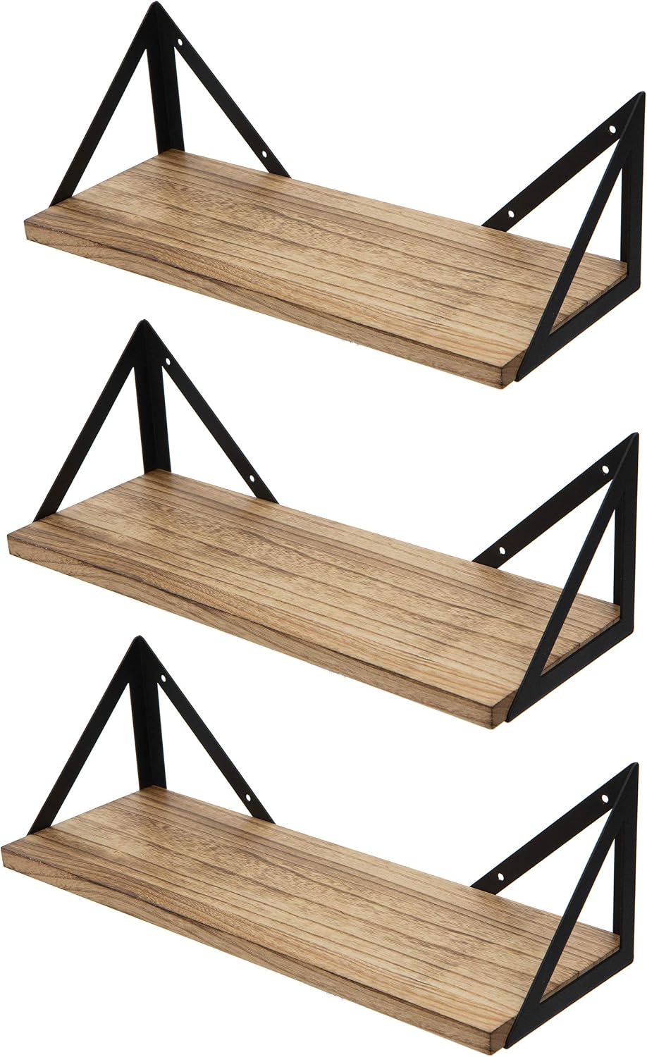 Wallniture Minori Floating Shelves Set of 3, Small Bookshelf Unit for Living Room, Office, and Bedroom, Natural Burned