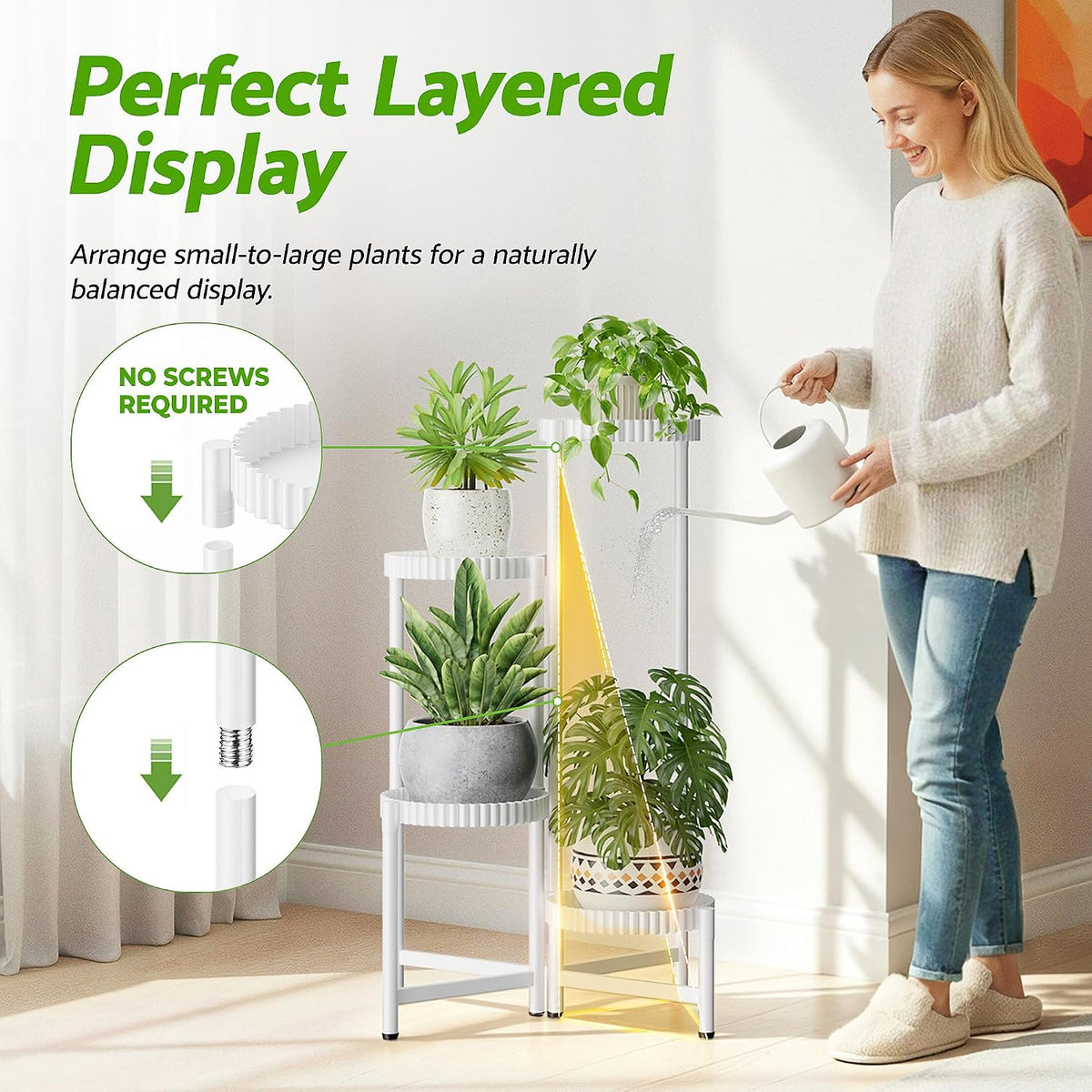 Metal Corner Plant Stand Indoor Outdoor, 4 Tier Tall Flower Pot Holder Potted Display Rack Shelf, Heavy Duty Flodable