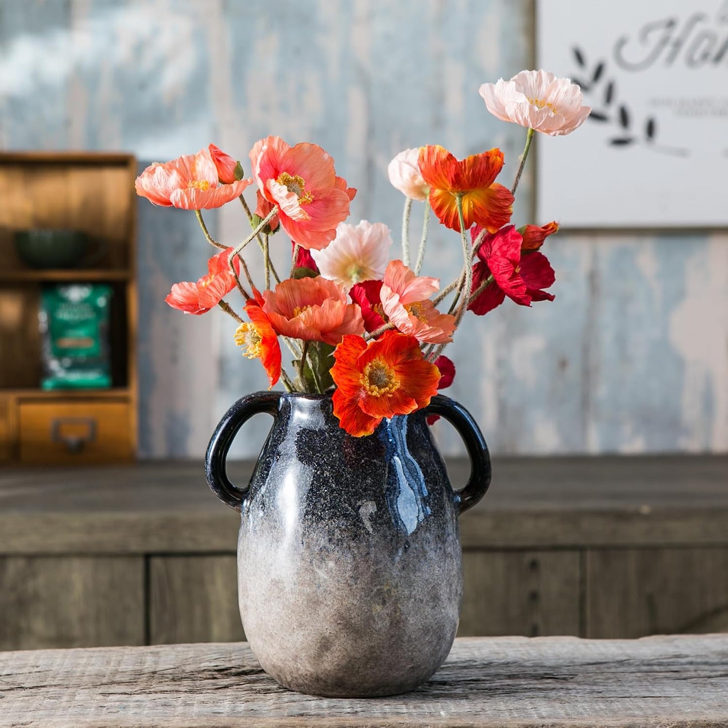 Blue Gradient Ceramic Vase / Double Handle - Blue Gradient