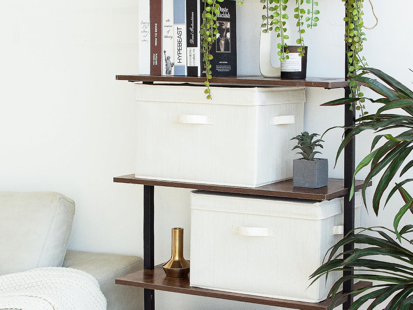 Closet Storage Bin / Beige, White & Ivory / Jumbo