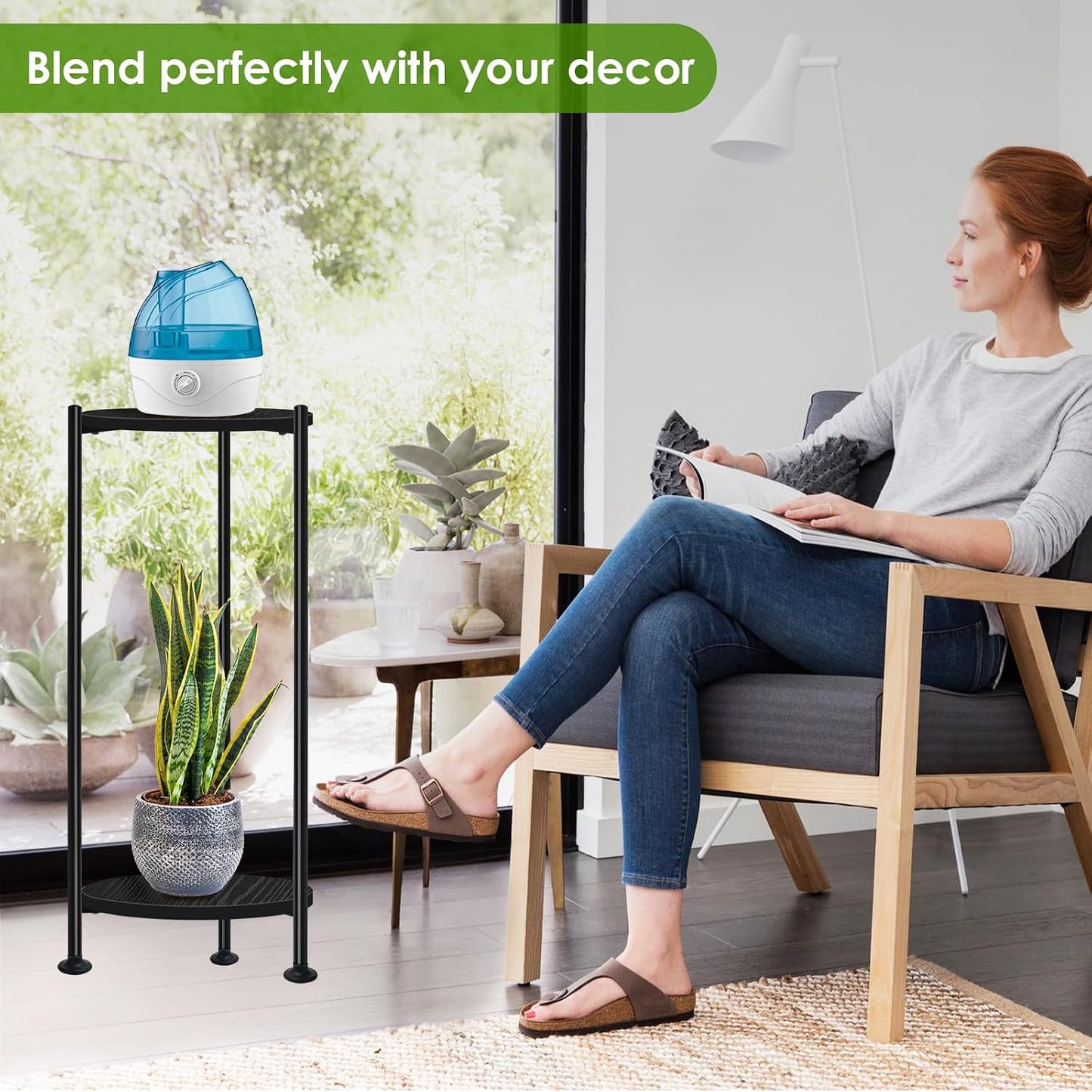 30 inch Tall Plant Stand Indoor for Living Room, Balcony, Bedroom, 2-Pack | Rustic Industrial Wood Flower Holder for