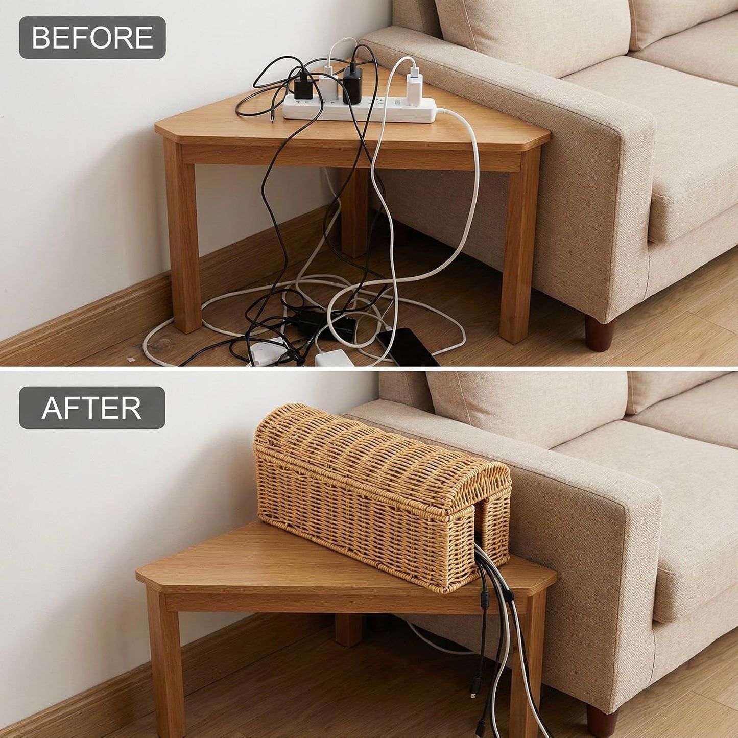 Rattan Cable Management Box / Natural / Domed Box / Large