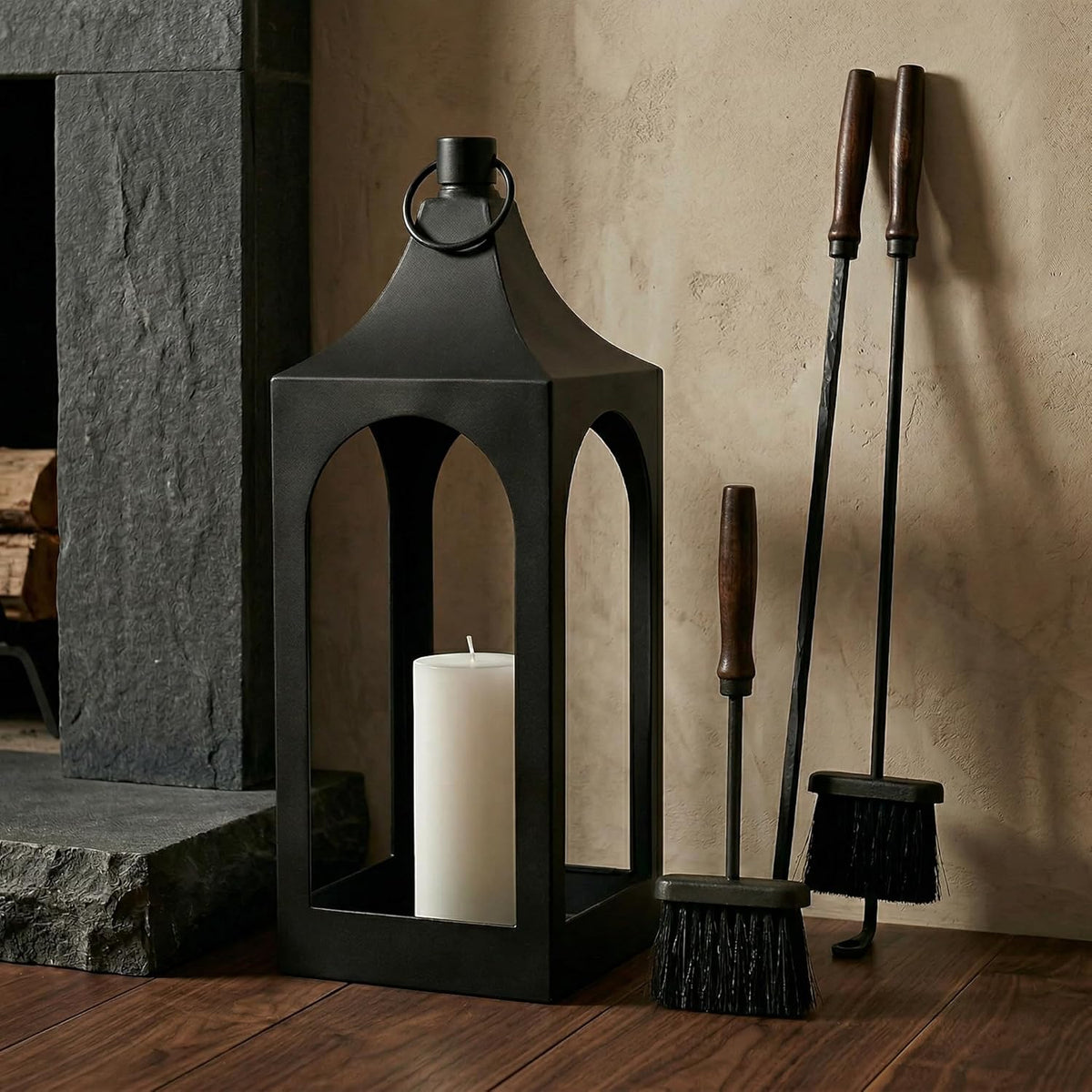 MOZEAL 20" Large Grace Spire Floor Lantern - Black Heavy Metal No Glass - Rust-Resistant, in/Out Use, for