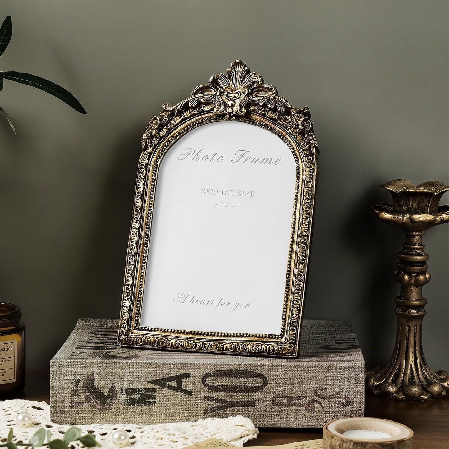 Vintage Bronze Photo Frame Hand-Crafted Resin / Vintage Arch / 5 x 7 / Gold