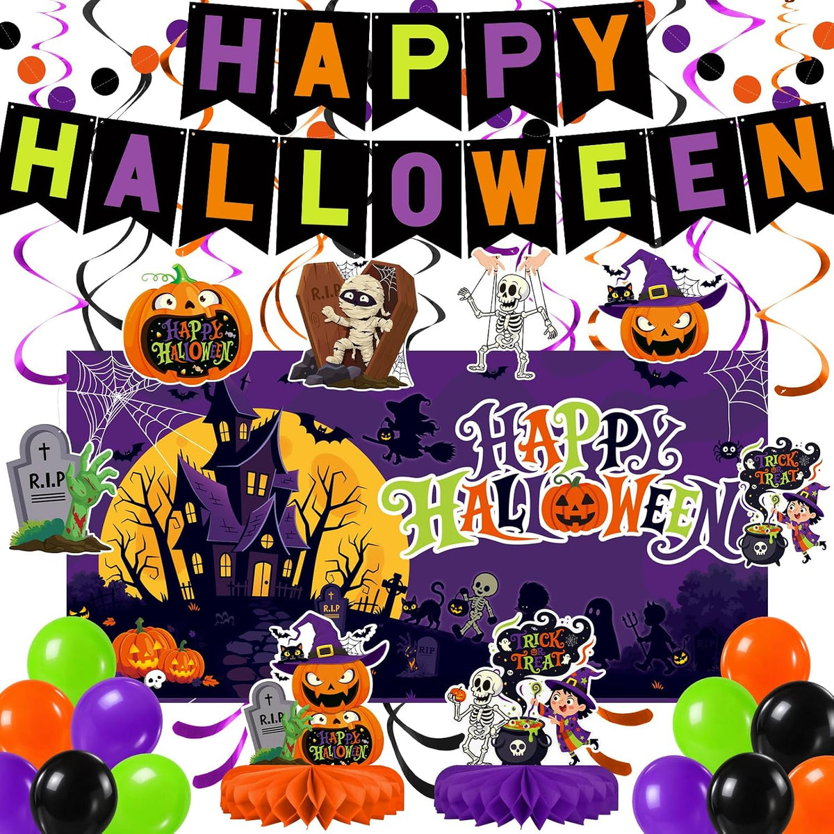 12Pcs Halloween Party Decorations Halloween Honeycomb Centerpieces for Table Double Side Spooky Witches Pumpkins Ghosts Table Centerpieces for Halloween Party Home Indoor Office Supplies Decorations