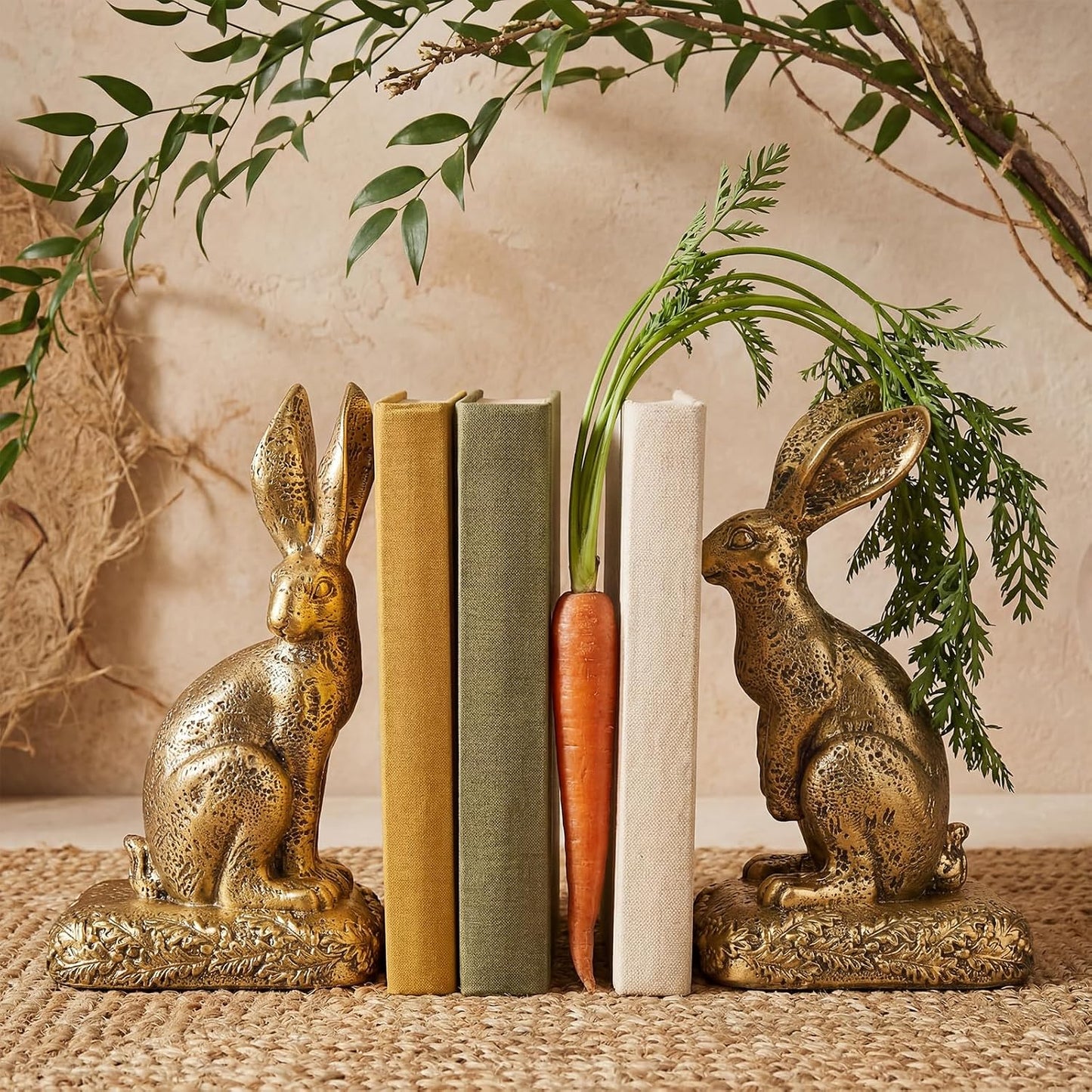Rabbit Bookends / Heavy Resin Book Holder / Gold