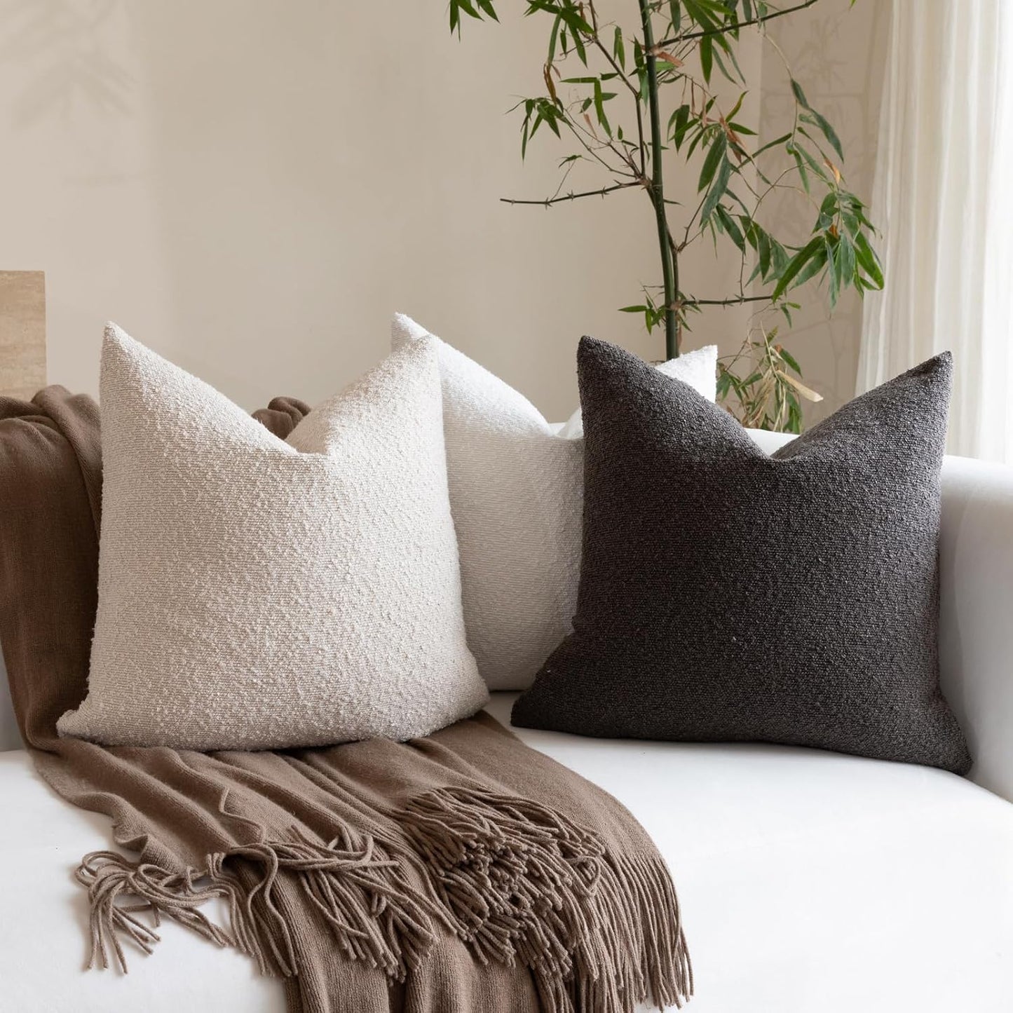 Boucle Throw Pillow Covers / Beige / 18 x 18 / Set of 2