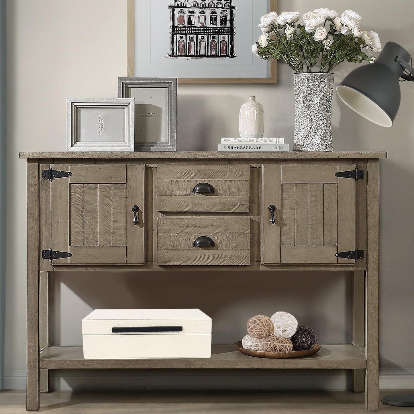 Small Jewelry Organizer & Keepsake Box / 11 In / Beige+black Handles