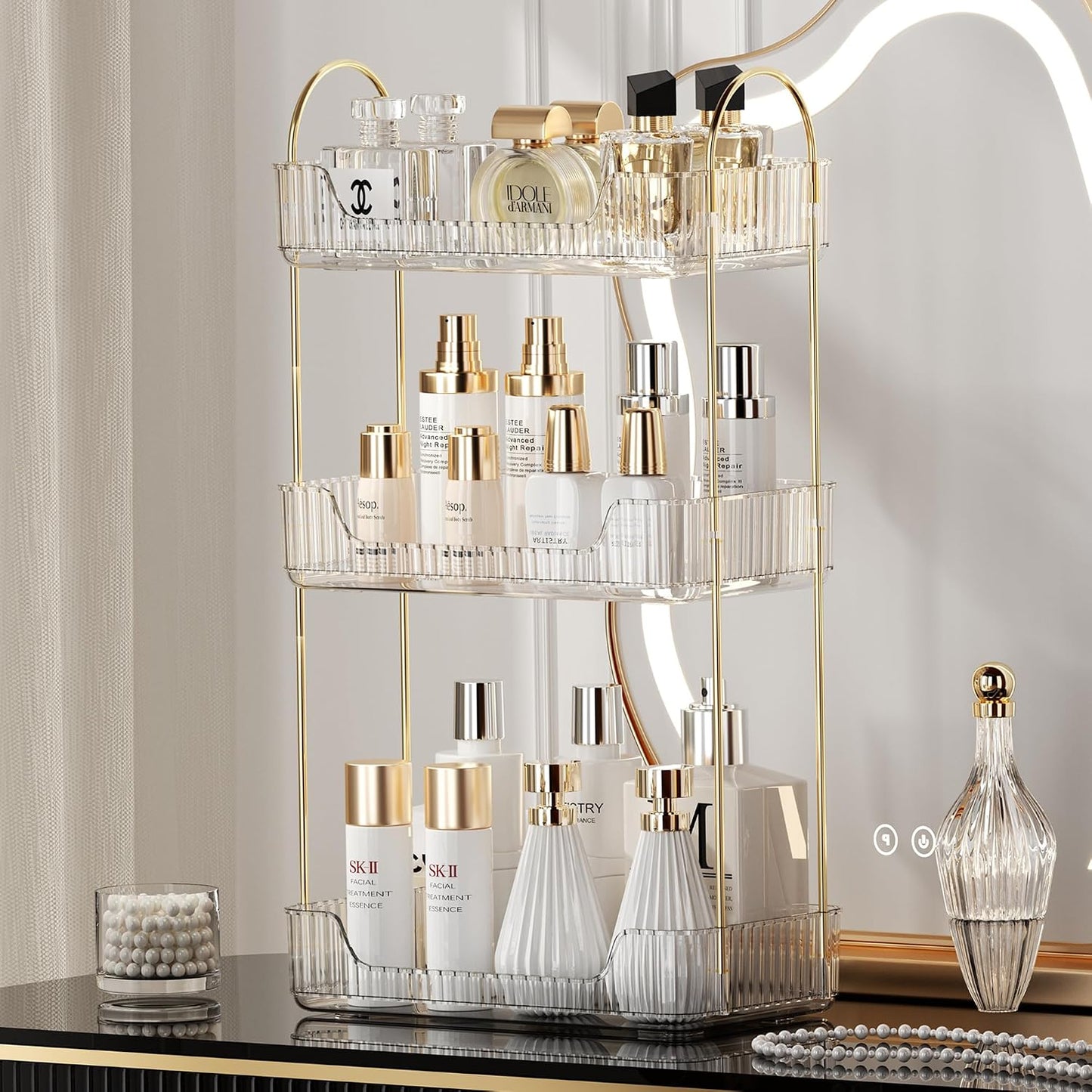 Akinbas 3 Tier Bathroom Organizer Countertop Makeup Perfume Tray Skincare Organizer for Bathroom Dresser Vanity (White)