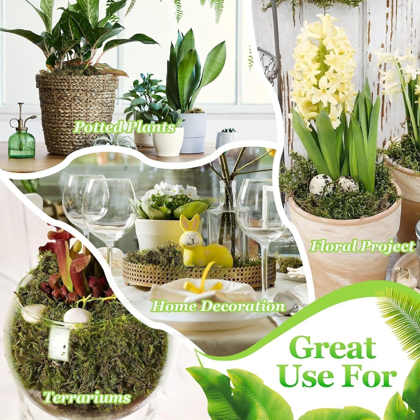14OZ Artificial Fake Moss for Fake Plants Indoor- Faux Craft Moss for Potted Plant / 14 Oz / Green