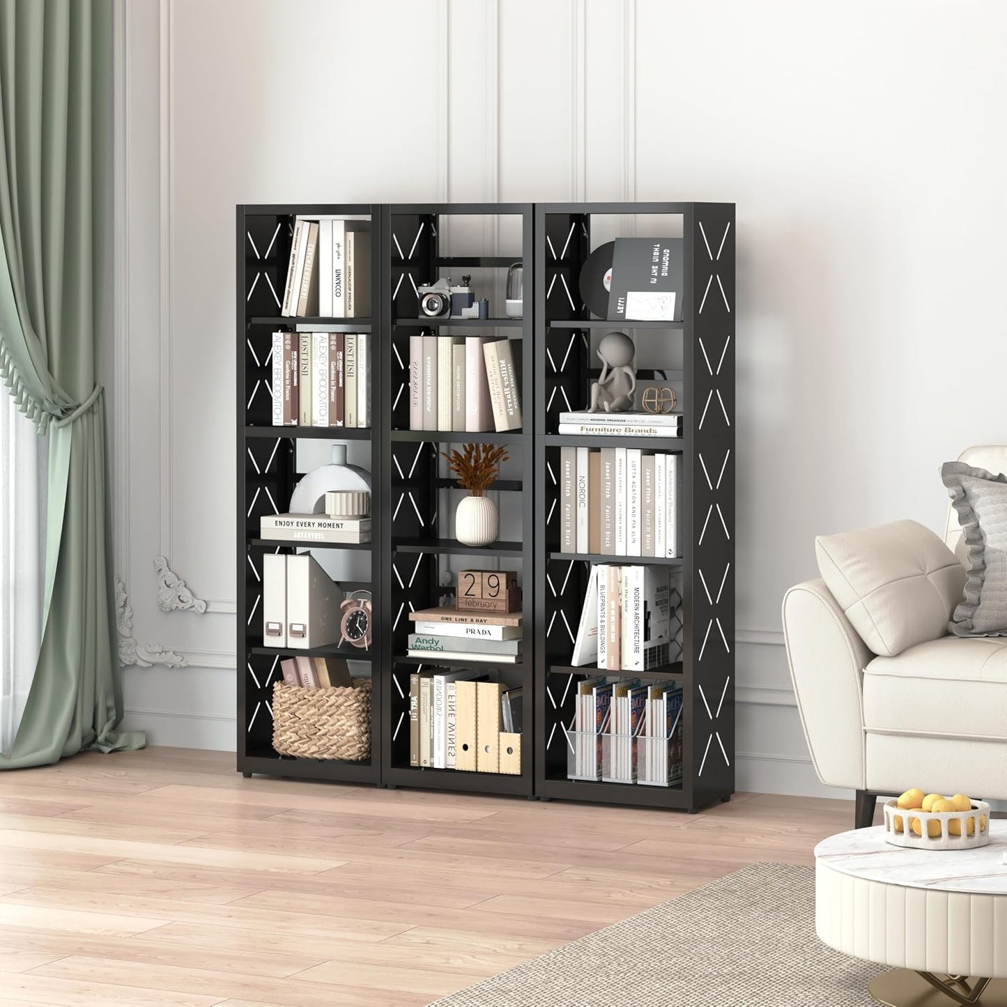 Bookends / Book Shelf / Black / 5 Tier-16" W