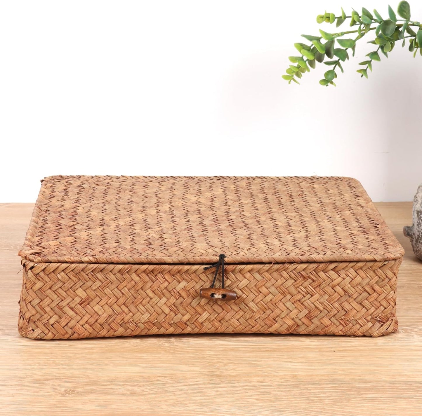 Flat Wicker Shelf Baskets / Coffee / Set of 2