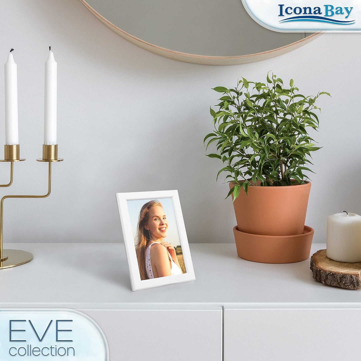 4x6 Picture Frames (White, 3 Pack), Modern Double-Beveled Frame, Tabletop or Wall Mount, Eve Collection