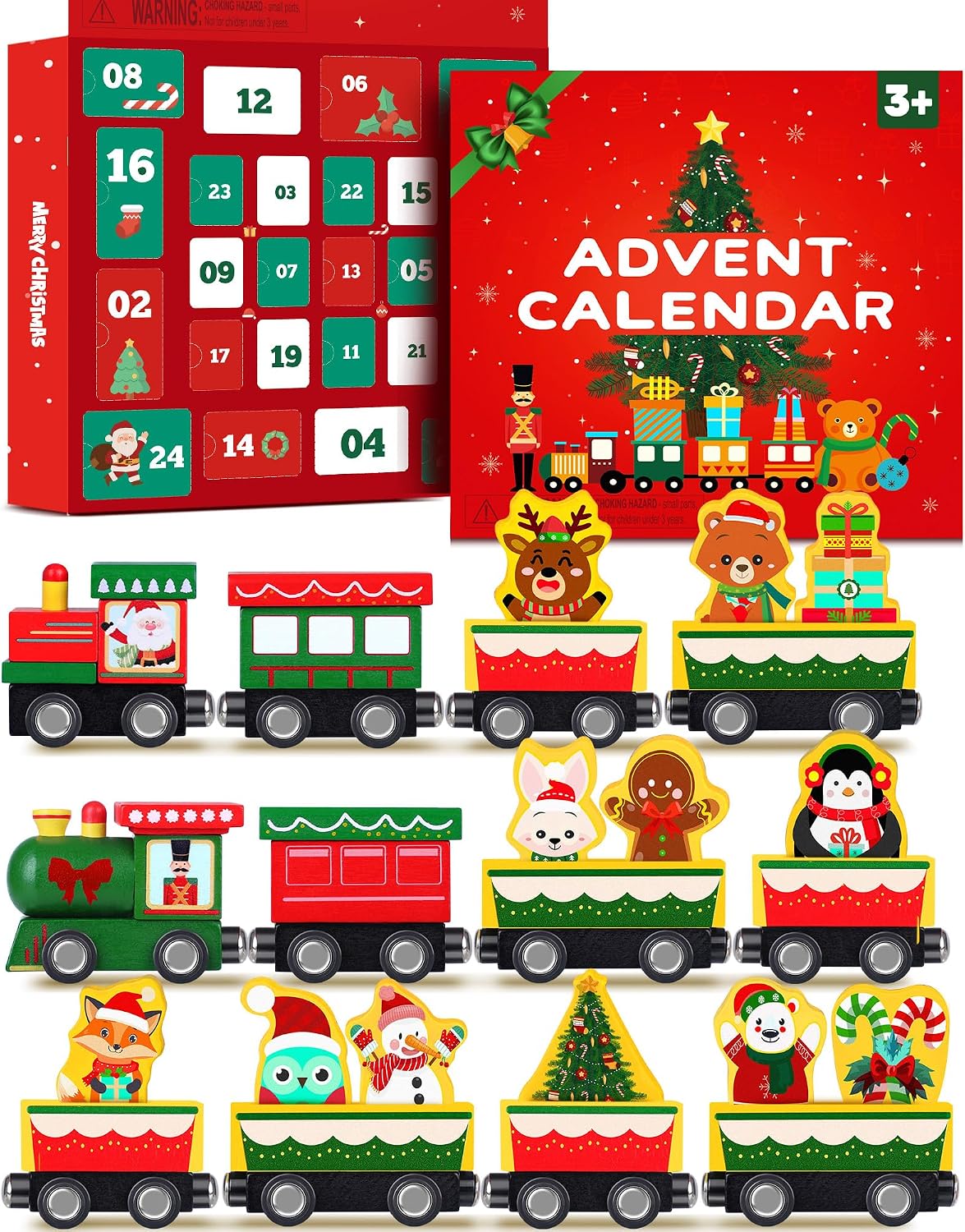 Toddler Advent Calendar 2026, 24pcs Magnetic Wooden Animal Train Set Christmas Advent Calendar 2026 for Kids, Countdown Calendar Gifts Montessori Train Stocking Stuffer for Toddlers, Boys and Girls
