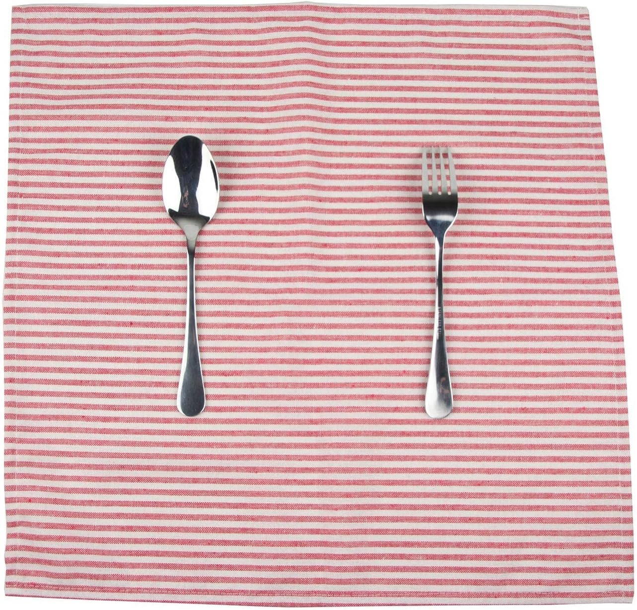 Plain Striped Cotton Linen Blended Dinner Cloth Napkins - Set of 12 (17 x 17 inches) - for Events & Home Use (Red)