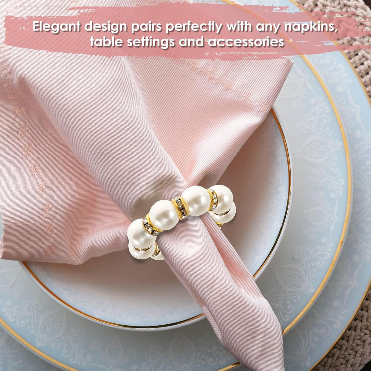 240 Pcs Gold Pearl Napkin Rings, Imitation Pearl Ring Napkin Holder, Delicate Disposable White & Gold Napkins Rings